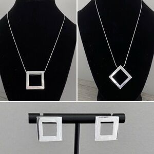 Geometric .925 Sterling Silver necklace, slide pendant and earring set